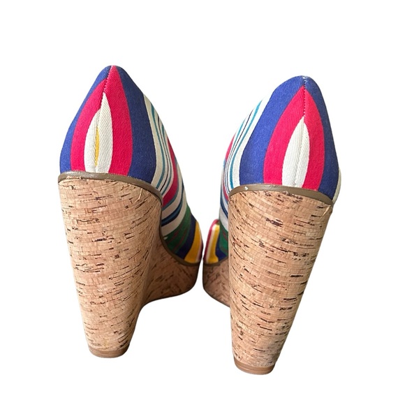 Nine West Wild Thingo Multi-Colored Striped Wedges Heels Shoes Size 8 - Picture 4 of 11